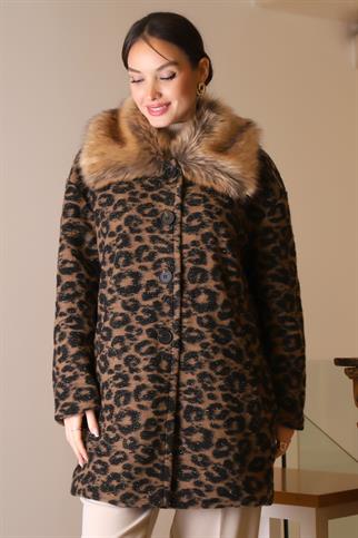 KÜRK YAKALI LEOPAR KADIN MONT 5659-2K5