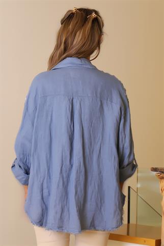 OMUZLARI İŞLEMELİ İNDİGO KADIN BLUZ  81921-2Y5