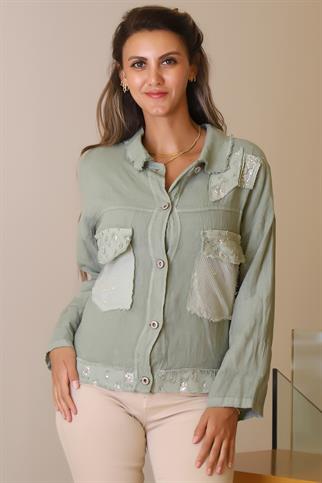 CEPLERİ PULLU HAKİ KADIN CEKET  82263-2Y5