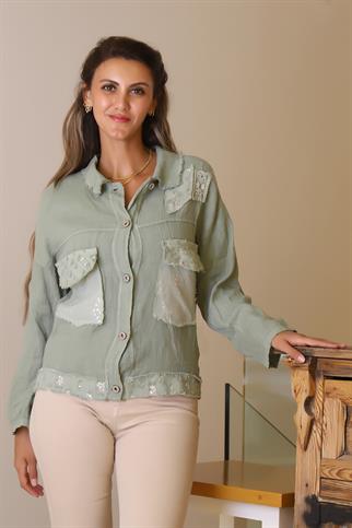 CEPLERİ PULLU HAKİ KADIN CEKET  82263-2Y5