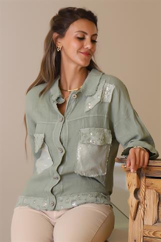 CEPLERİ PULLU HAKİ KADIN CEKET  82263-2Y5