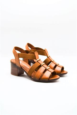 Yazlık Topuklu Taba Kadın Deri Sandalet 1857227-2Y4