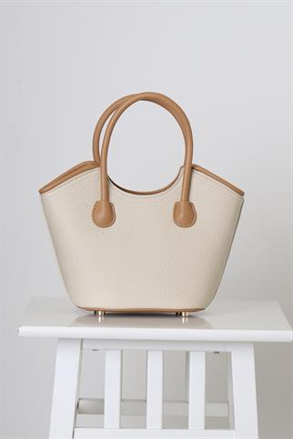 DERİ İKİ RENKLİ BEJ KADIN EL ÇANTASI  27066-2Y5