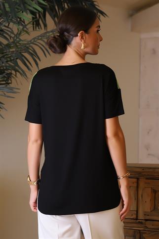  V YAKA KISA KOLLU SİYAH KADIN BLUZ 00052-2Y4