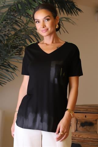  V YAKA KISA KOLLU SİYAH KADIN BLUZ 00052-2Y4