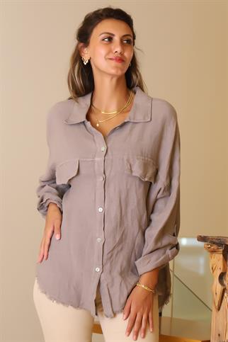 SIRTI PUL DETAYLI VİZON KADIN CEKET  30330-2Y5