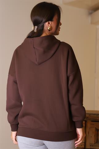CEPLİ KAPÜŞONLU KAHVE KADIN SWEATSHİRT  3040-2K5