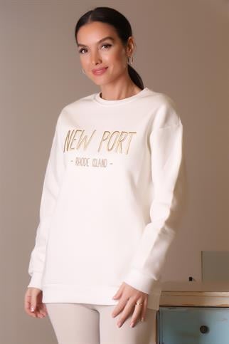NEW PORT BASKILI EKRU  KADIN SWEATSHİRT 3041-2K4