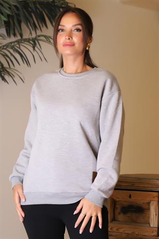 BİSİKLET YAKA GRİ KADIN SWEATSHİRT 3044-2K5