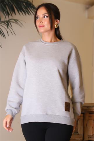 BİSİKLET YAKA GRİ KADIN SWEATSHİRT 3044-2K5