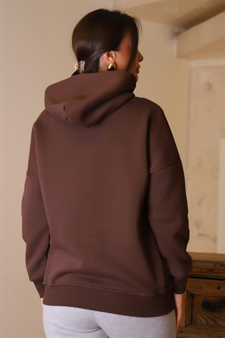 KAPÜŞONLU UZUN KOLLU KAHVE KADIN SWEATSHİRT 3046-2K4