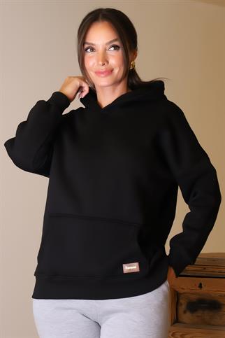 KAPÜŞONLU UZUN KOLLU SİYAH KADIN SWEATSHİRT 3046-2K4
