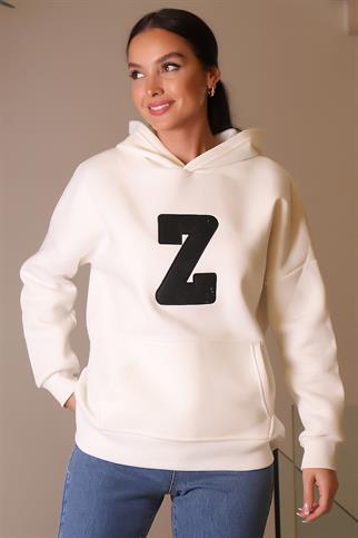 KAPÜŞONLU UZUN KOLLU EKRU KADIN SWEATSHİRT 3056-2K4