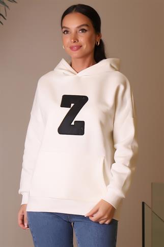 KAPÜŞONLU UZUN KOLLU EKRU KADIN SWEATSHİRT 3056-2K4