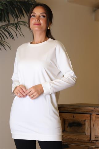 BİSİKLET YAKA UZUN KOLLU EKRU KADIN TUNİK  3088-2K5