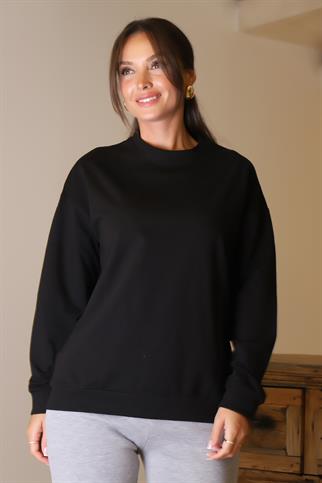 BİSİKLET YAKA SİYAH KADIN SWEATSHİRT 3089-2K5