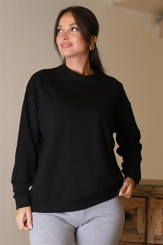BİSİKLET YAKA SİYAH KADIN SWEATSHİRT 3089-2K5