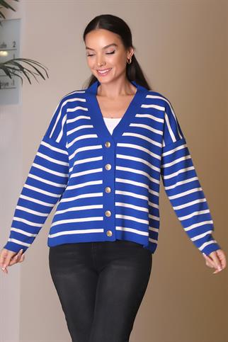 UZUN KOLLU DÜĞMELİ SİYAH SAKS KADIN HIRKA 5182-2K4