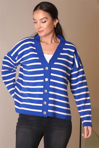 UZUN KOLLU DÜĞMELİ SİYAH SAKS KADIN HIRKA 5182-2K4