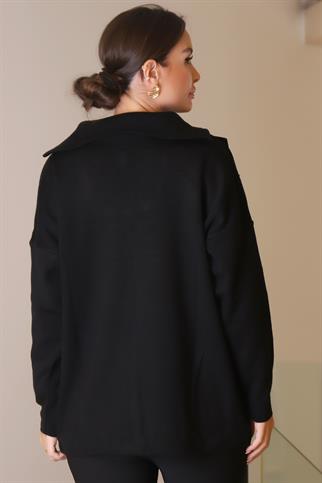 CEPLERİ TAŞ İŞLEMELİ SİYAH KADIN KAZAK 5220-2K5