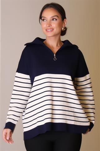 YAKASI FERMUARLI UZUN KOLLU LACİ KADIN KAZAK 5221-2K5