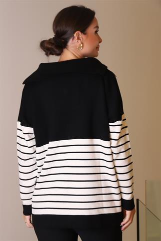 YAKASI FERMUARLI UZUN KOLLU SİYAH  KADIN KAZAK 5221-2K5