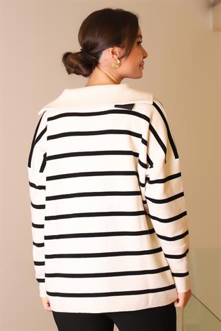 ÇİZGİLİ UZUN KOLLU TAŞ KADIN KAZAK  6081-2K5