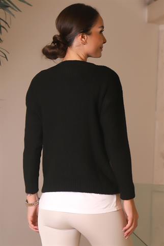 BİSİKLET YAKA SİYAH TRİKO KADIN KAZAK 6120-2K4