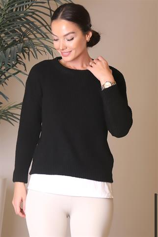 BİSİKLET YAKA SİYAH TRİKO KADIN KAZAK 6120-2K4