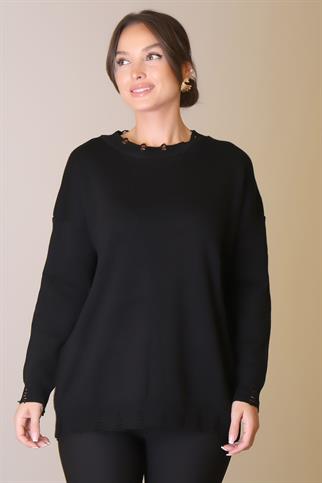 BİSİKLET YAKA UZUN KOLLU SİYAH KADIN KAZAK  6167-2K5