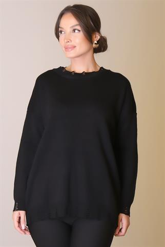 BİSİKLET YAKA UZUN KOLLU SİYAH KADIN KAZAK  6167-2K5