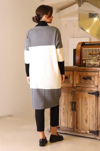 ŞAL YAKA UZUN KOLLU SİYAH KADIN HIRKA 6172-2K5