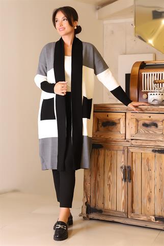 ŞAL YAKA UZUN KOLLU SİYAH KADIN HIRKA 6172-2K5