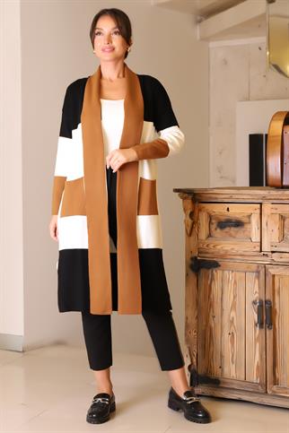 ŞAL YAKA UZUN KOLLU TOPRAK KADIN HIRKA  6172-2K5