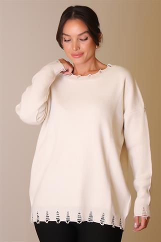 BİSİKLET YAKA UZUN KOLLU TAŞ  KADIN KAZAK 6167-2K5