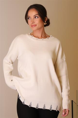 BİSİKLET YAKA UZUN KOLLU TAŞ  KADIN KAZAK 6167-2K5