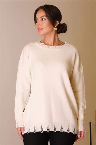 BİSİKLET YAKA UZUN KOLLU TAŞ  KADIN KAZAK 6167-2K5