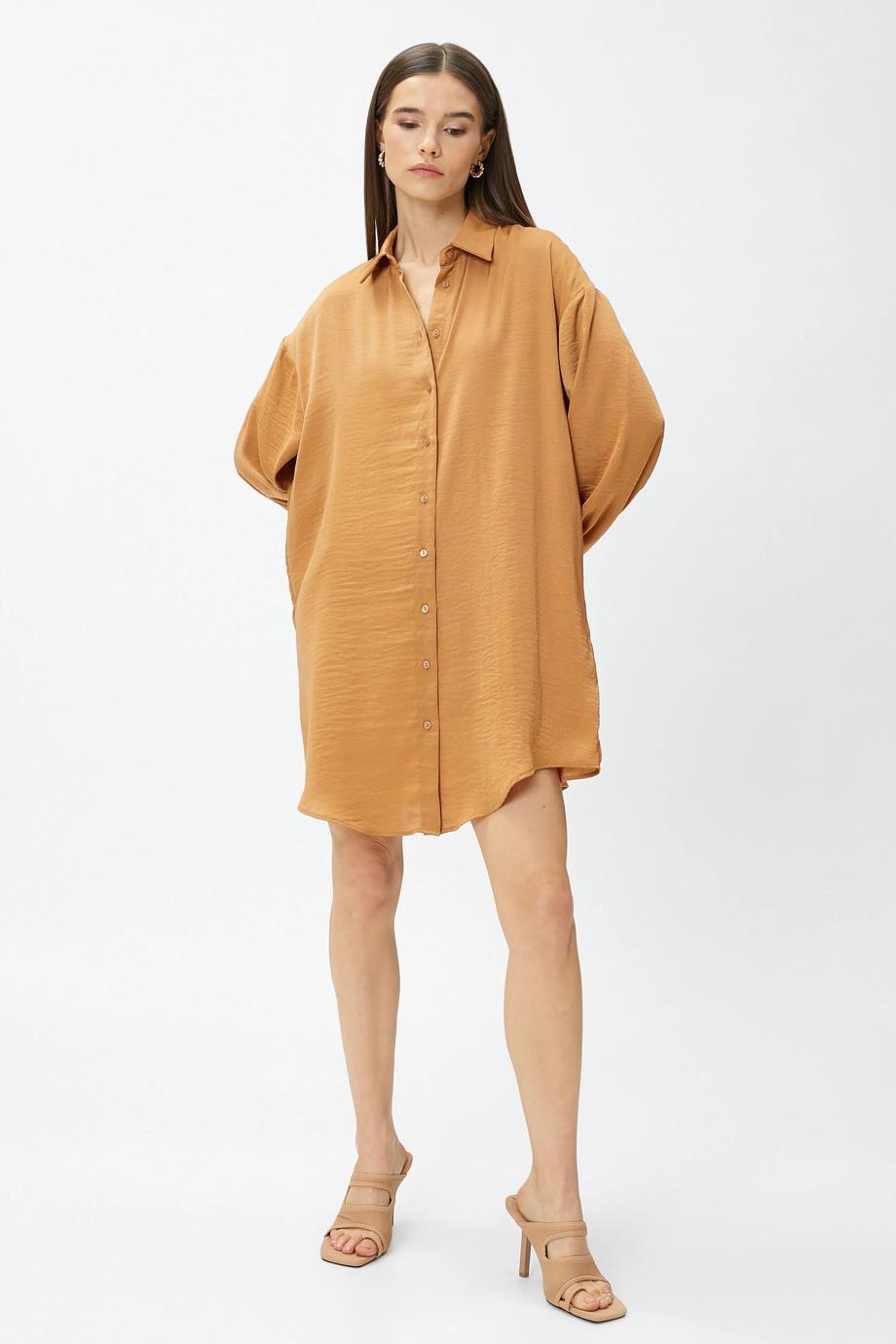 3SAK80061PW-KOTON ELBİSEKAHVE