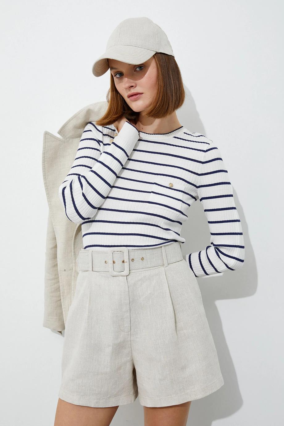 3SAK90048HT-KOTON SWEATLACİ ÇİZGİLİ