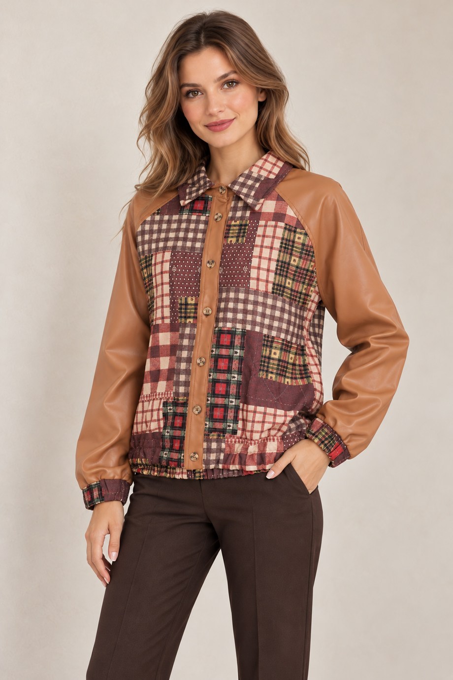 BEBE PLUS31371-2K7 BEBE PLUS GÖMLEK-KAHVE KİREMİT