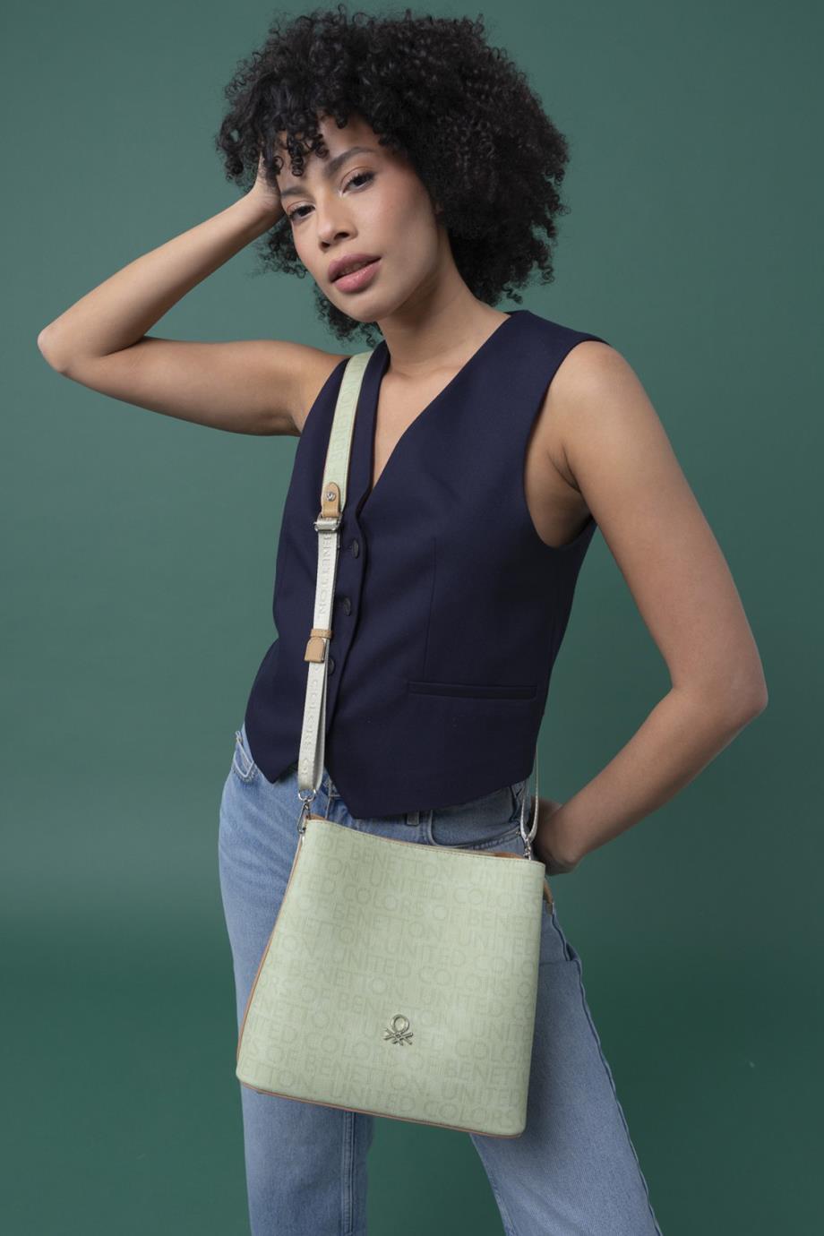 BENETTON-ST DERİ1298-2Y4 BENETTON ÇANTAYEŞİL CAMEL