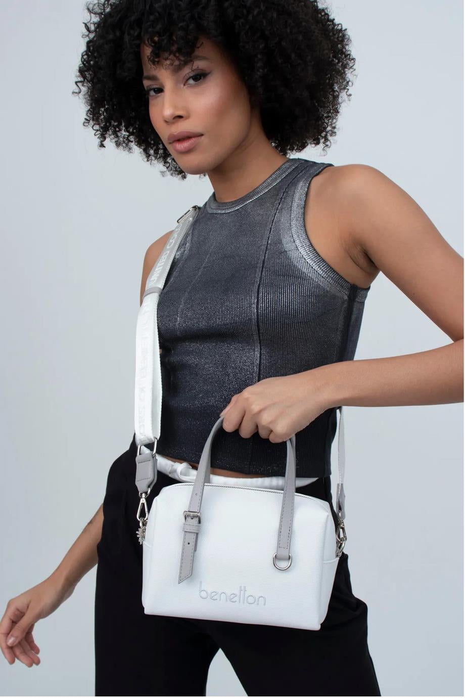 BENETTON-ST DERİ1362-2Y4 BENETTON ÇANTABEYAZ A.GRİ