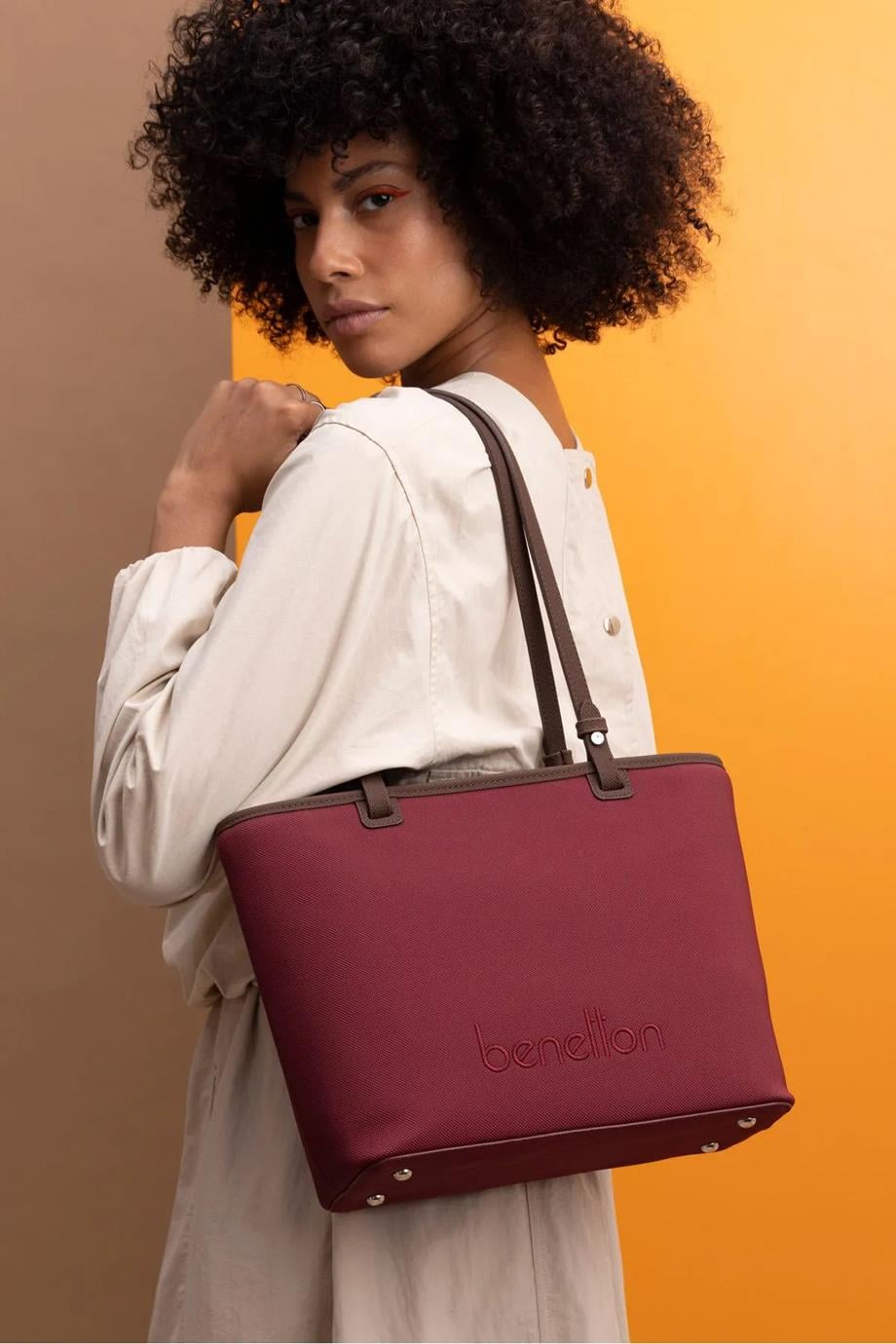 BENETTON-ST DERİ1422-2K5 BENETTON ÇANTABORDO KAHVE