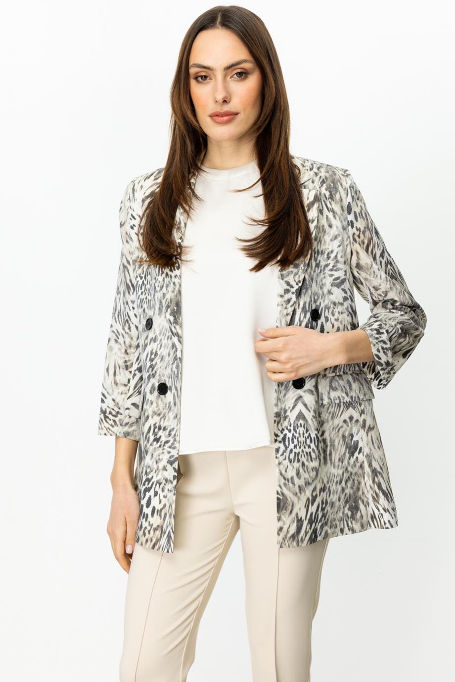 EKOLSüs Düğmeli Duble Kol Kum Kadın  Ceket 4094-2Y5