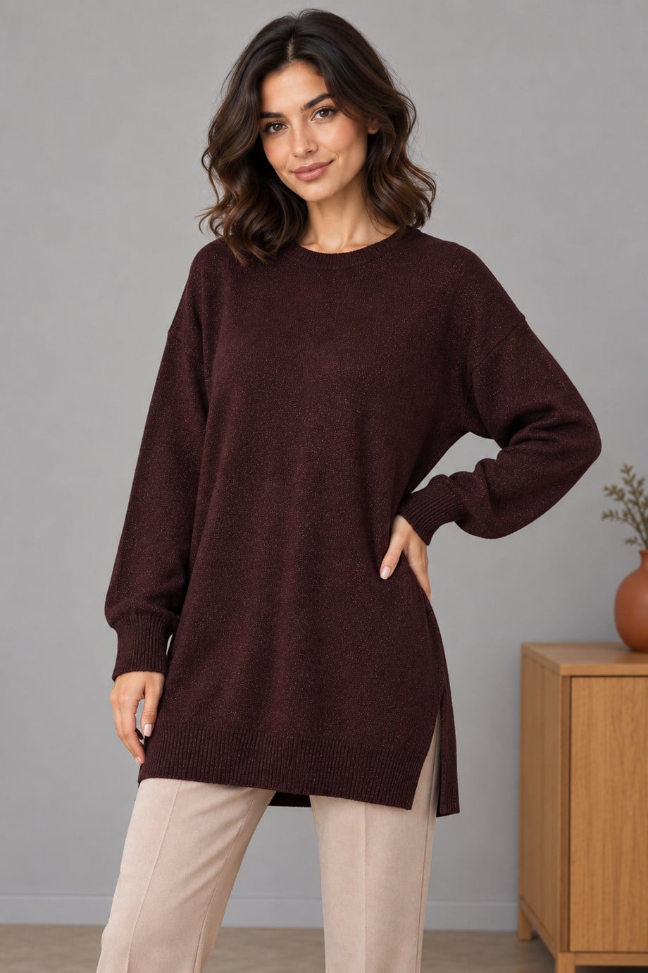 İKOLLKadın Koyu Mürdüm Tunik 33827-2K7