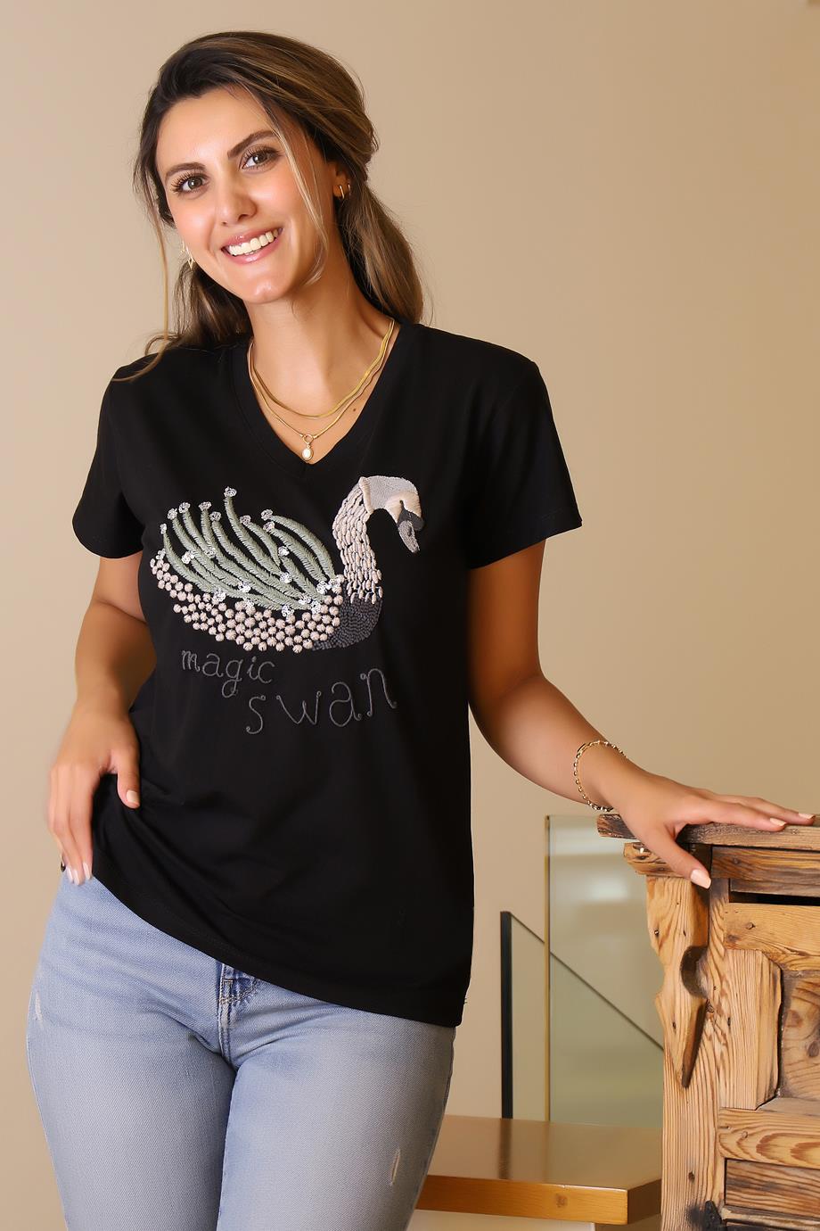 LADERRA136-2Y5 LADERRA T-SHIRTSİYAH