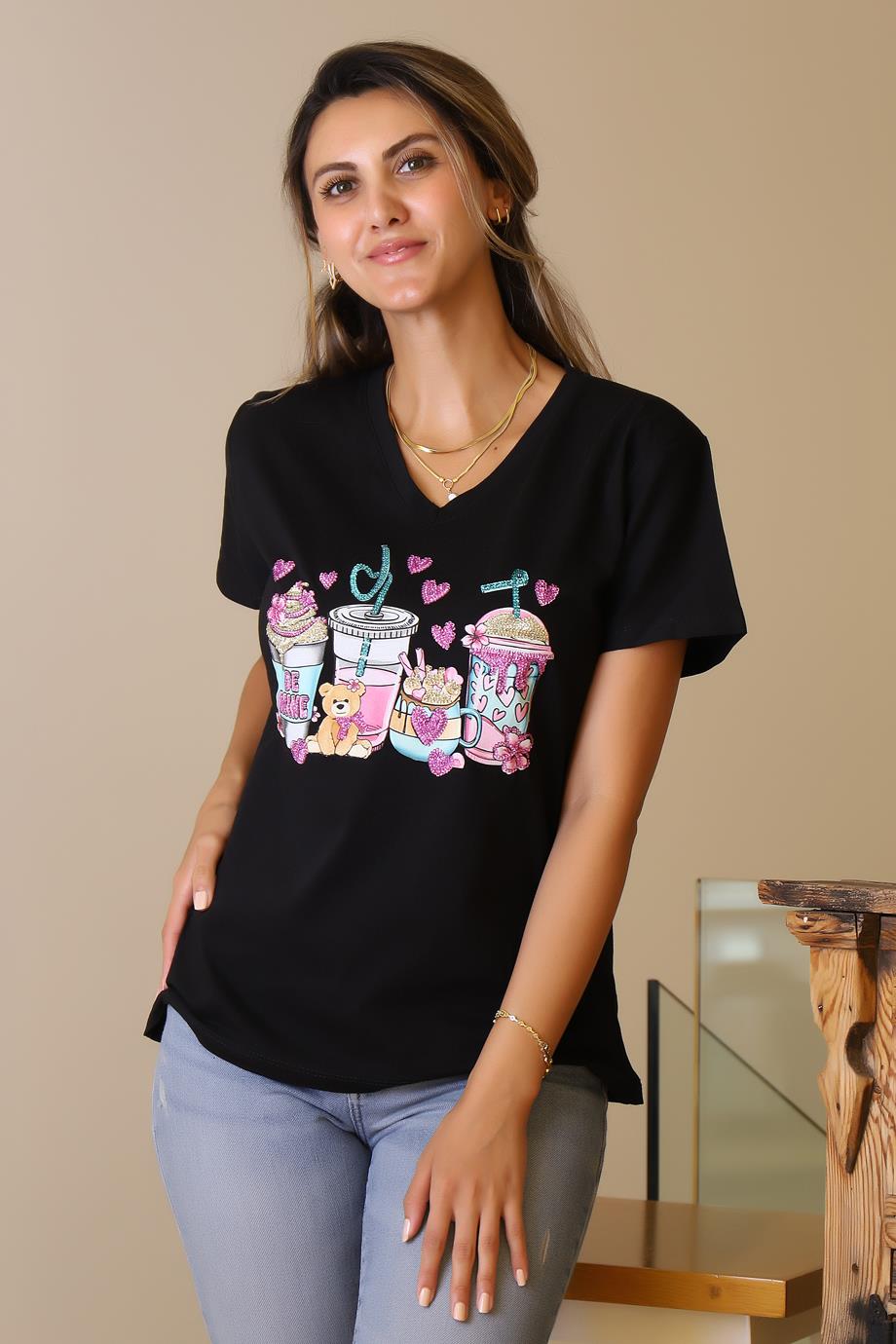 LADERRA42-2Y5 LADERRA T-SHIRTSİYAH