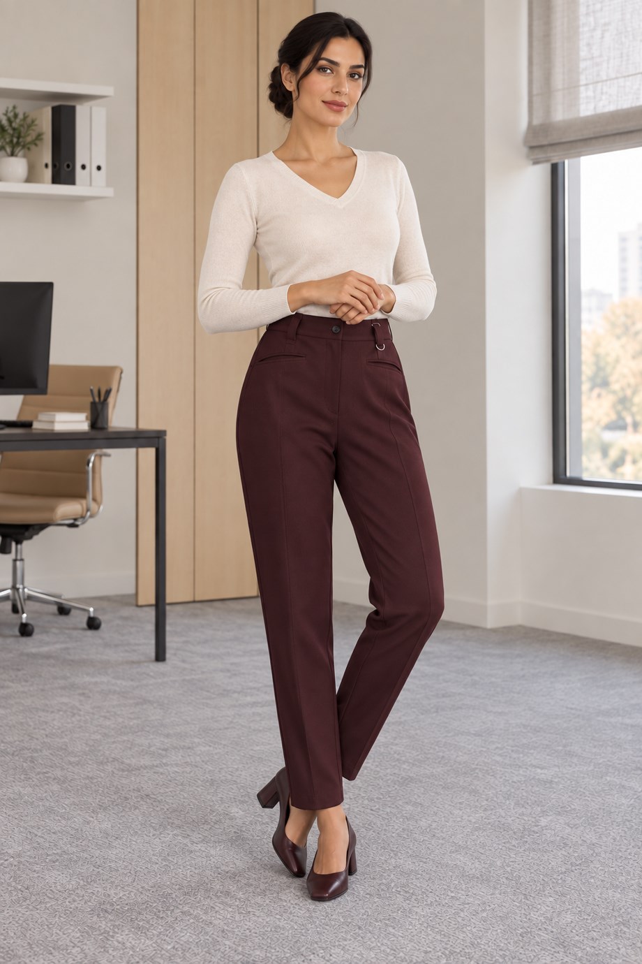 MEZRO9003-2K7 SERPİL TANRIVERDİ PANTOLON-BORDO