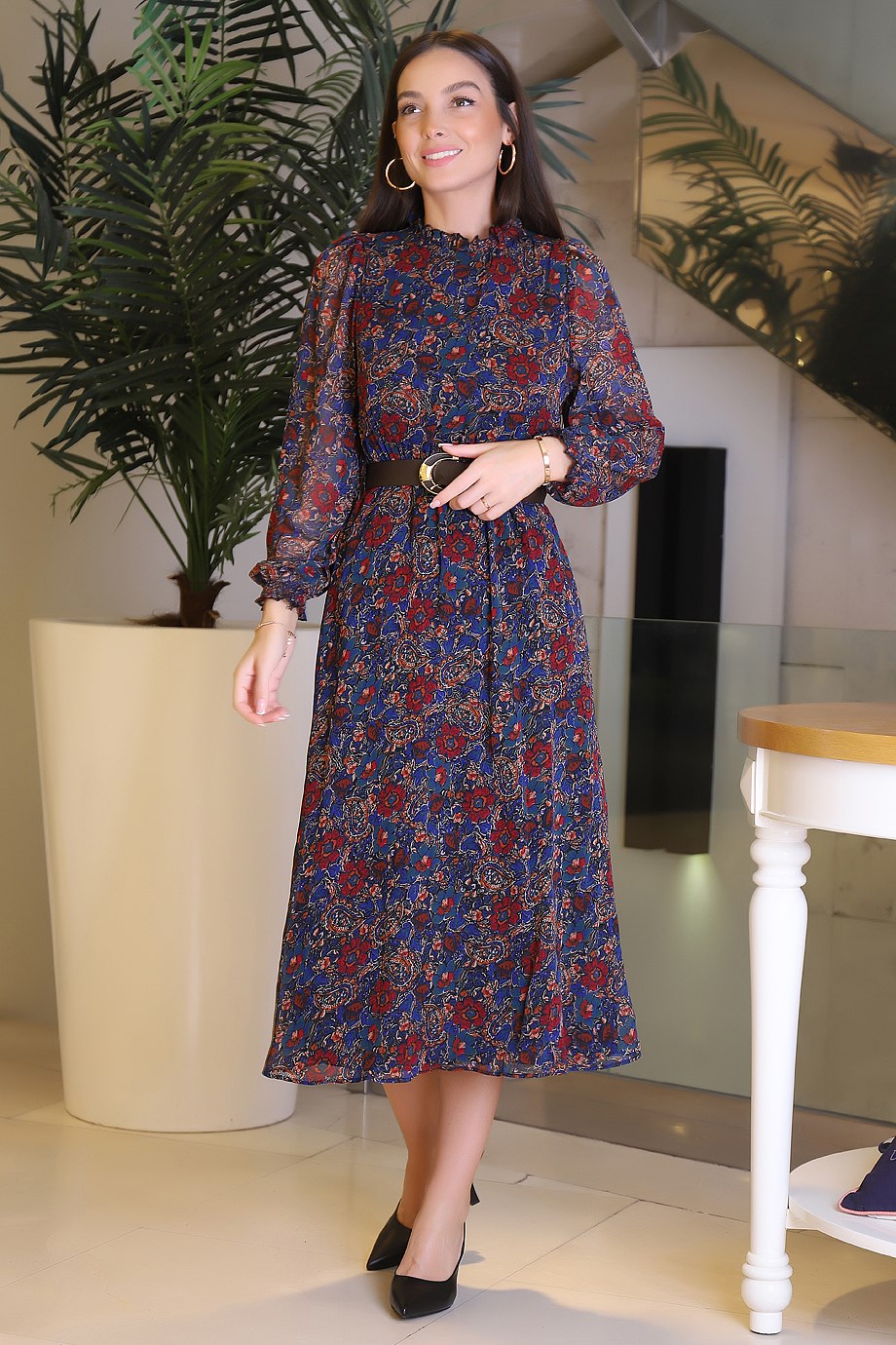 S0010404-2K3 BUSEM ELBİSESİYAH SAKS