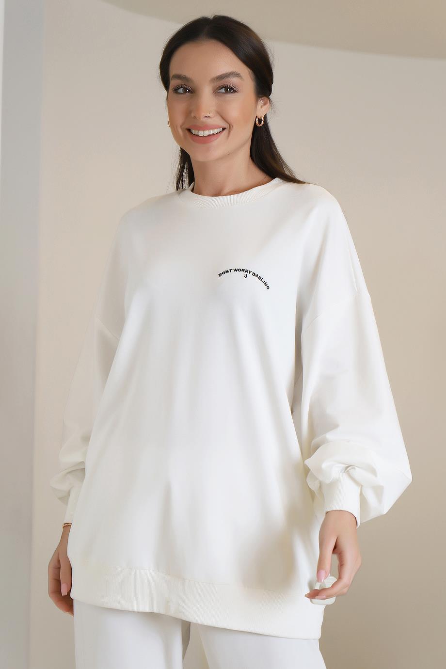 UZUN KOLLU BASİC EKRU  KADIN TUNİK 30875-2K3